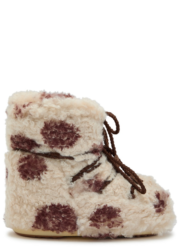 Photo: Moon Boot Icon Curly Cow-print Faux fur Ankle Snow Boots Cream 42/44 (IT42 44 / UK9