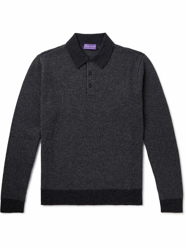 Photo: Ralph Lauren Purple label - Herringbone Cashmere Polo Shirt - Gray