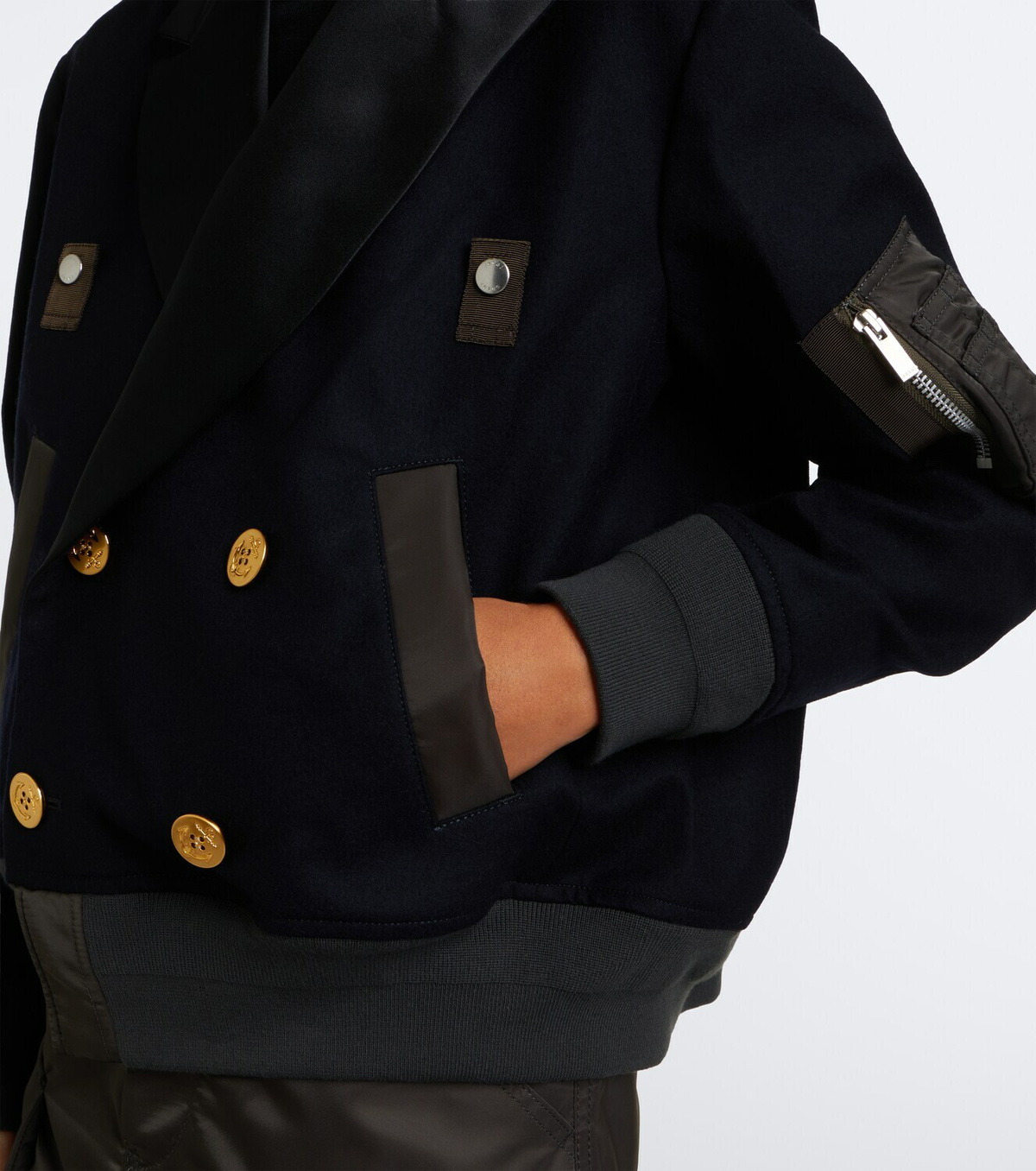 Sacai Paneled wool flannel and twill jacket
