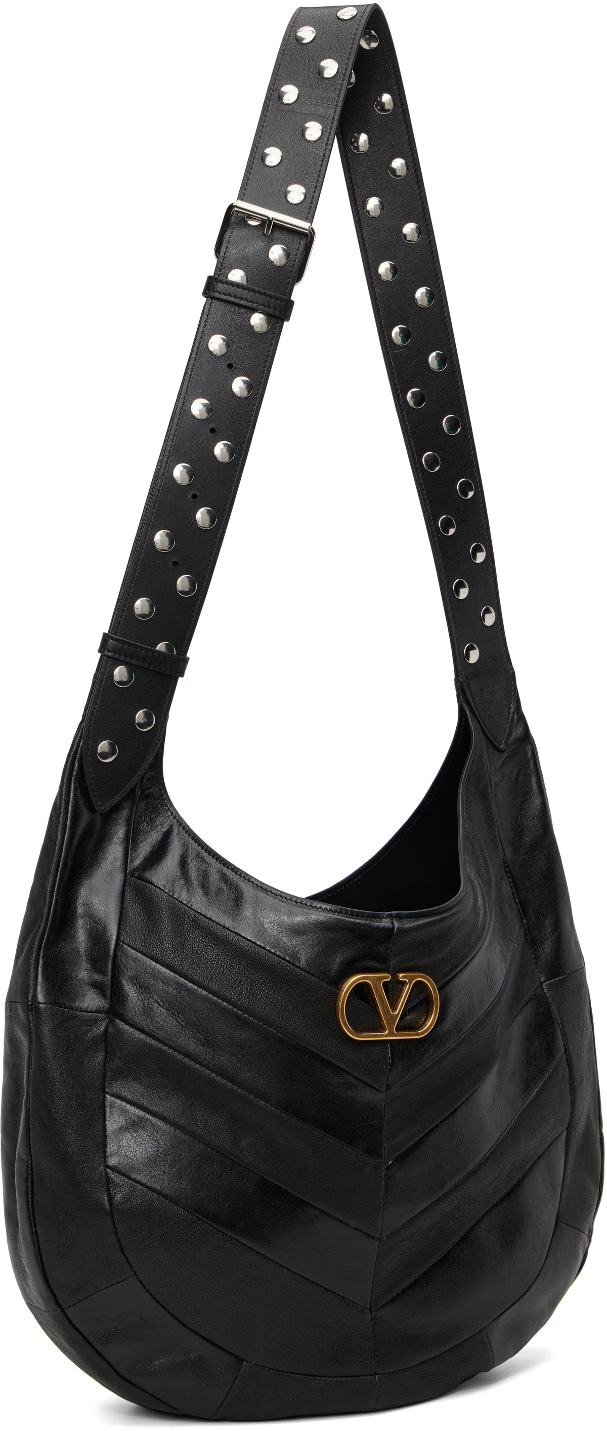 Valentino Garavani Black Boho Nappa Leather Chevron Pattern Bag