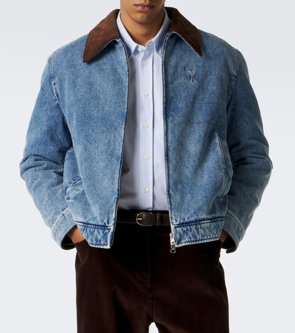 Ami Paris Ami de Coeur corduroy-trimmed denim jacket