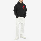 AMI Men's Large A Heart Knitted Popover Hoody in Black/Red