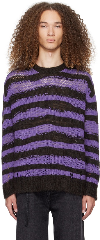 Photo: Acne Studios Brown & Purple Distressed Sweater