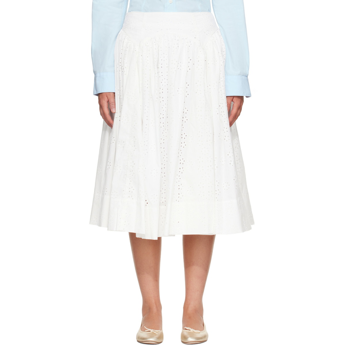 Sandy Liang White Murano Midi Skirt