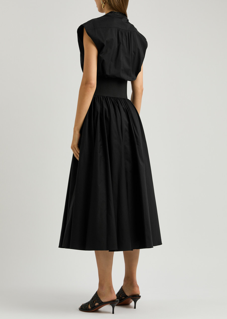 Alaa Lace-up Cotton-poplin Midi Dress Black ALAA