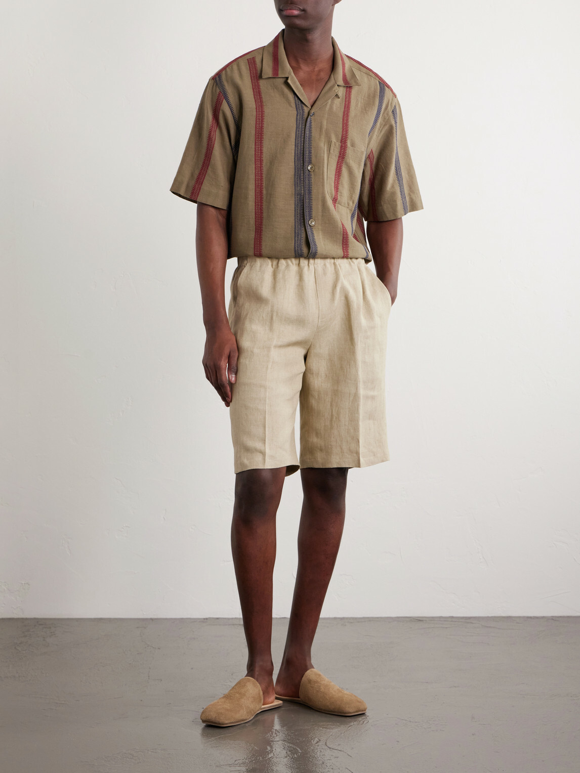 Kardo - Ronen Camp-Collar Striped Jacquard-Knit Cotton Shirt - Green