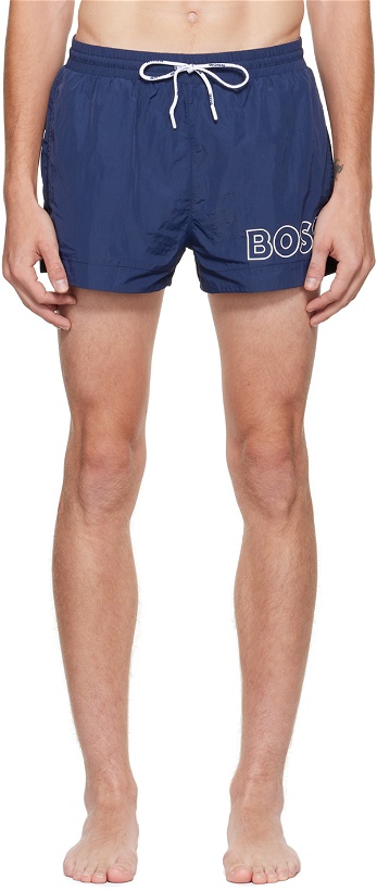 Photo: BOSS Navy Crinkled Swim Shorts