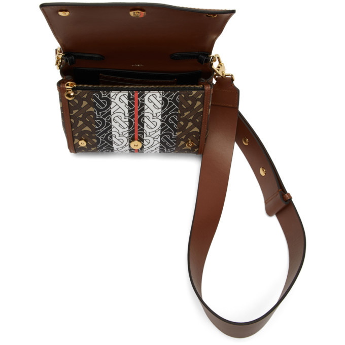 Burberry Brown E-canvas Hackberry Monogram Shoulder Bag In Bridle