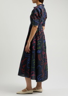 Lovebirds Playbook Printed Linen-blend Midi Dress Navy