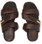 TOM FORD - Grafton Woven Leather Slides - Brown