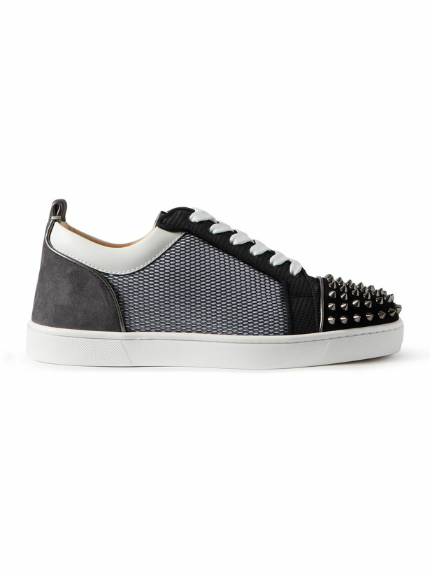 Photo: Christian Louboutin - Louis Junior Spikes Suede-Trimmed Mesh and Leather Sneakers - Black