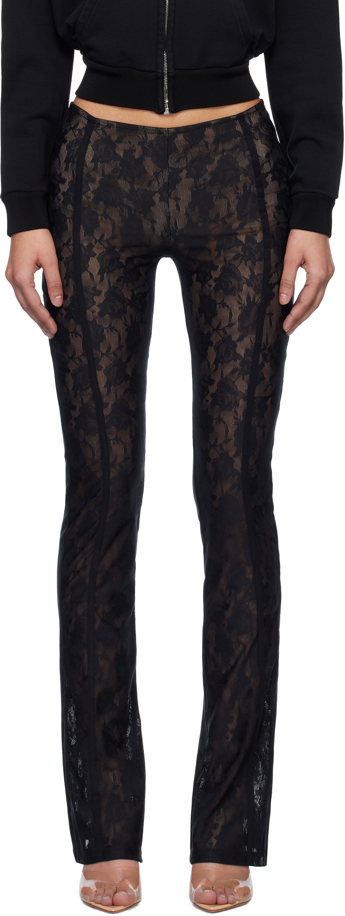 MISBHV Black Stella Flared Lace Trousers