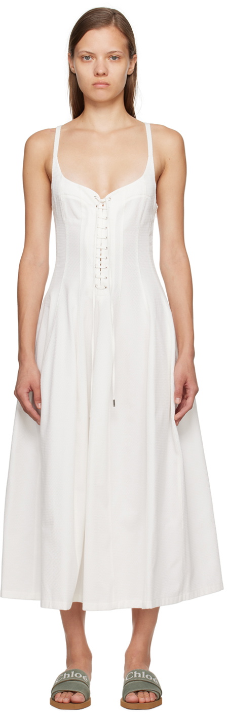 Chloé White Lace-Up Midi Dress Chloe