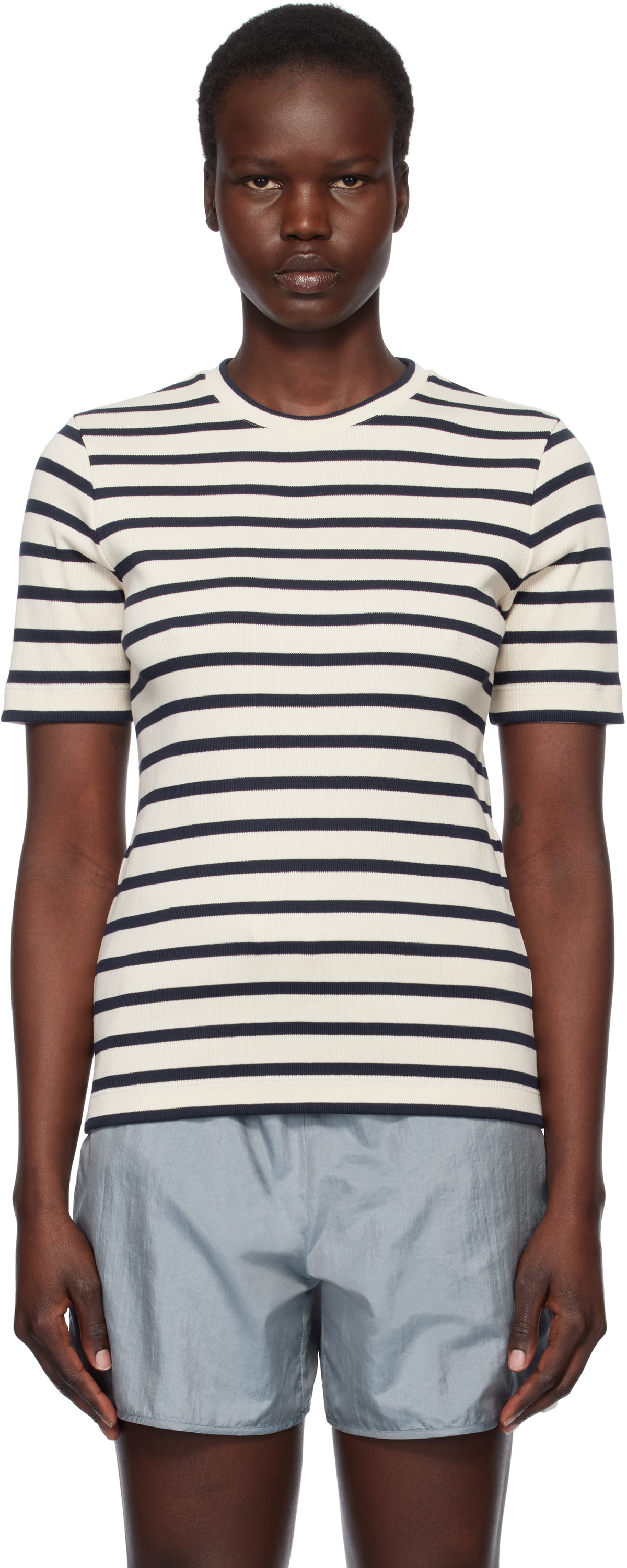 Jil Sander Off-White & Navy Crewneck T-shirt