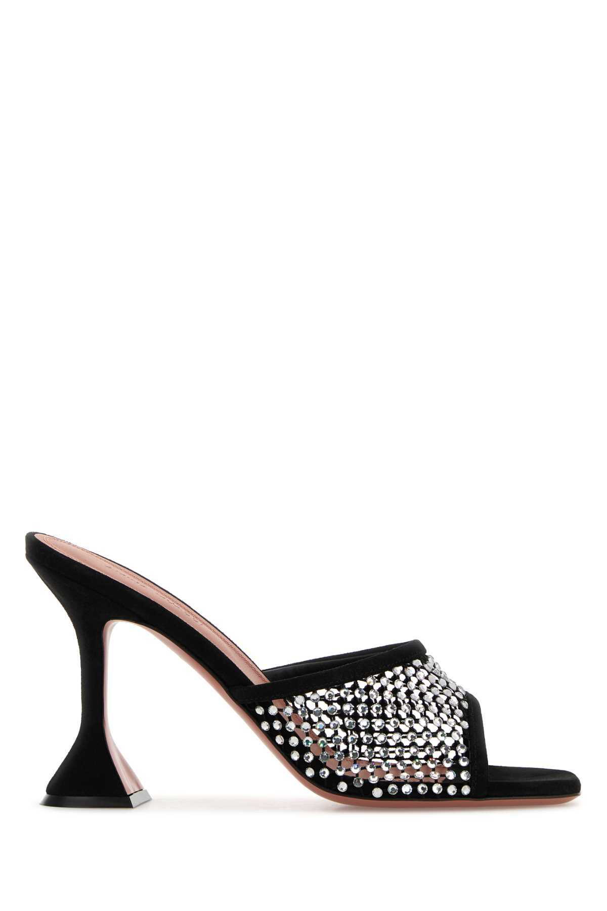 サンダル・ミュール Amina Muaddi Lupita Mule Sandals In Crystal Mesh Lupita crystal-embellished suede mules in black - Amina