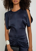 Victoria Beckham Bela Gathered Satin-crepe Midi Dress Navy
