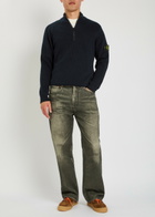 Stone Island Logo-appliquéd Half-zip Ribbed Cotton-knit Jumper Navy