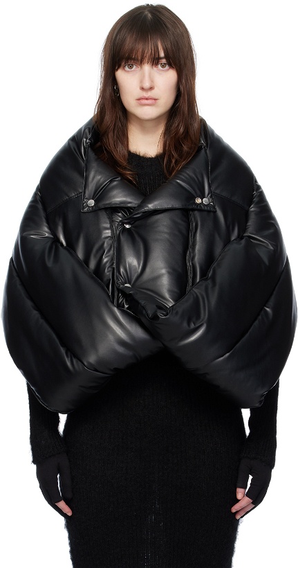 Photo: Junya Watanabe Black Overlay Faux-Leather Puffer Jacket