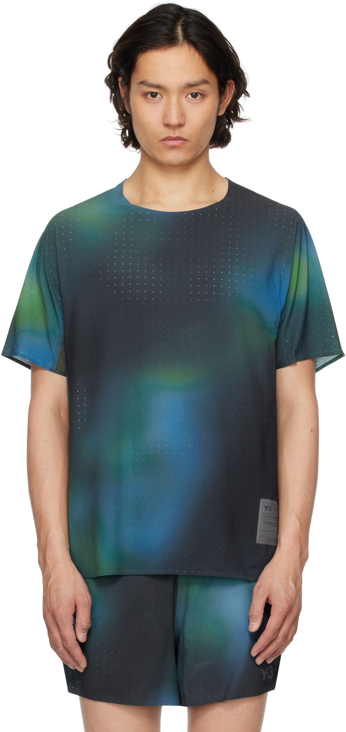 Y-3 Green Allover Print Running Short Sleeve T-shirt Y-3