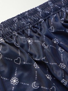 Marni - Wide-Leg Striped Logo-Print Jersey Drawstring Shorts - Blue
