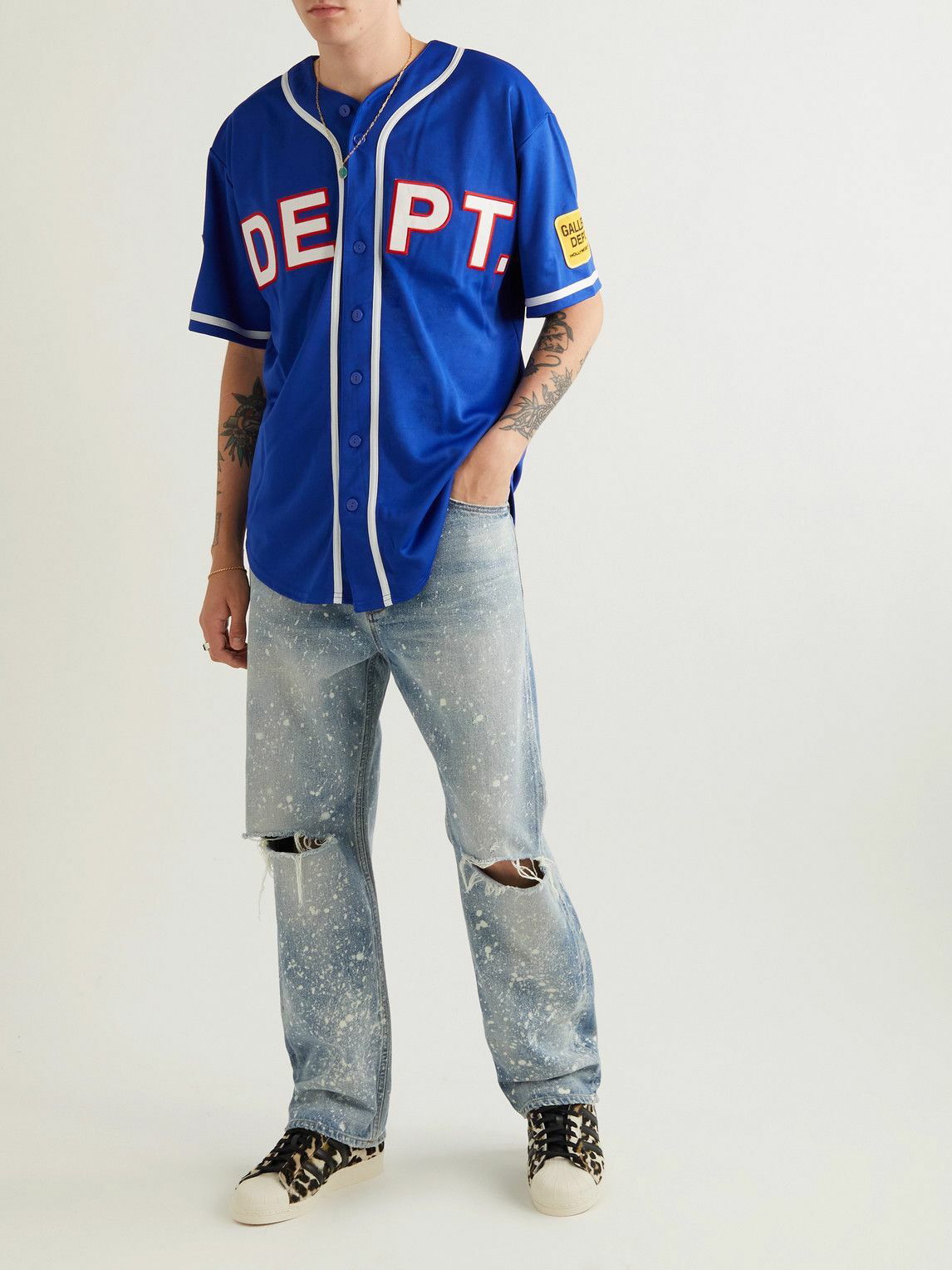 Gallery Dept. - Echo Park Appliquéd Logo-Print Mesh Shirt - Blue 