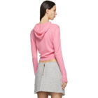 Balmain Pink Cashmere Cropped Crystal-Logo Hoodie