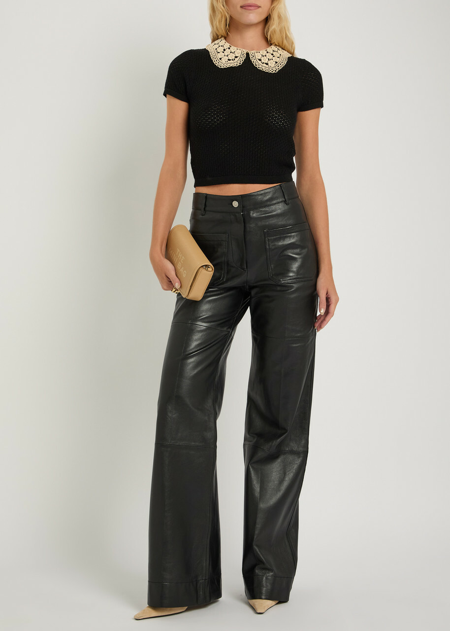 Alice + Olivia Ciara Lace-embellished Wool-blend Crop top Black