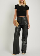 Alice + Olivia Ciara Lace-embellished Wool-blend Crop top Black