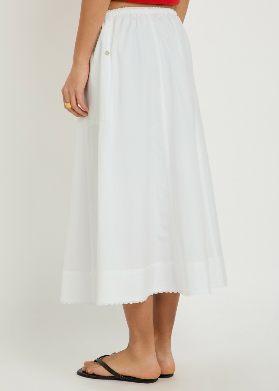 Vince Scalloped Cotton Midi Skirt White