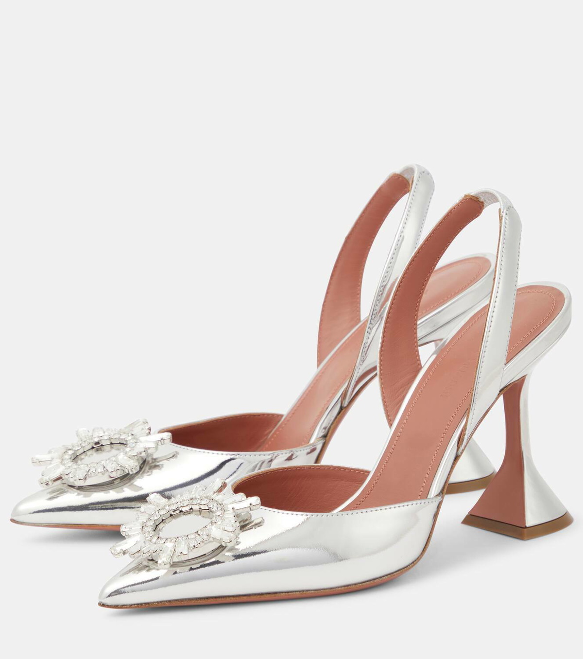 Amina Muaddi Begum mirrored leather slingback pumps