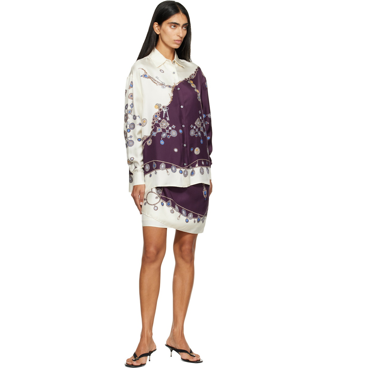 Versace Purple & White Printed Silk Twill Wrap Miniskirt