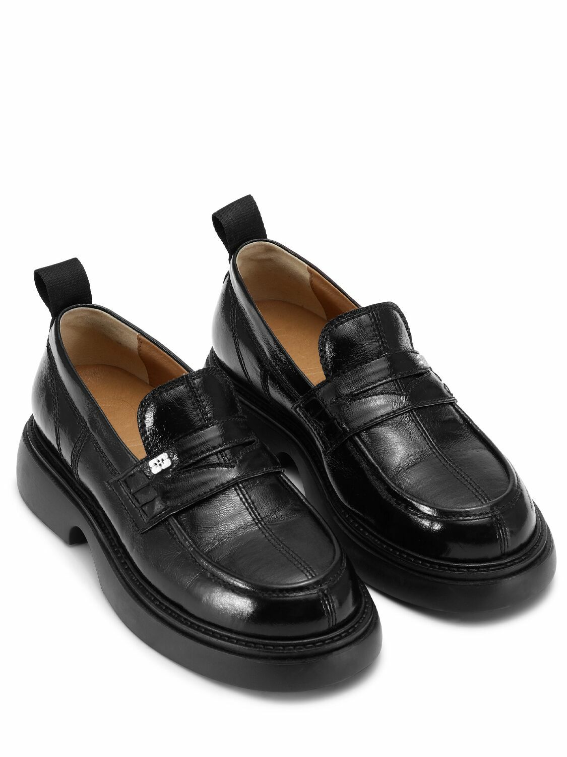 Ganni Black Patent Leather Men\'s Loafers with Brown Soles Ganni 50 Brown Patent Leather Loafers - Chocolate | Editorialist main image 2