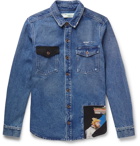 Off-White - Cotton-Panelled Distressed Denim Western Shirt - Men - Indigo