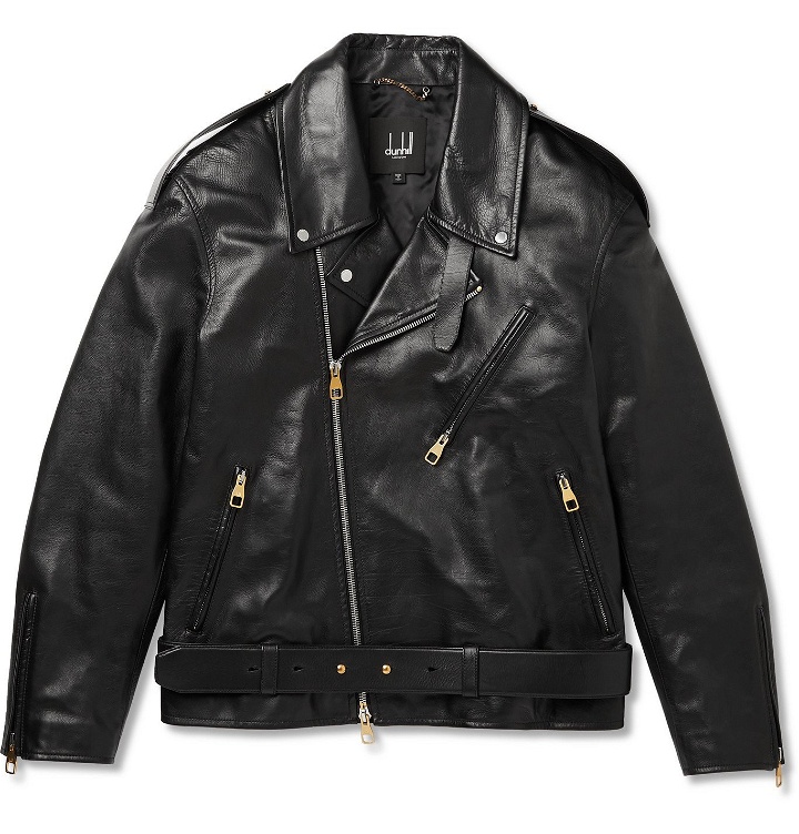 Photo: Dunhill - Duke Oversized Belted Leather Biker Jacket - Black