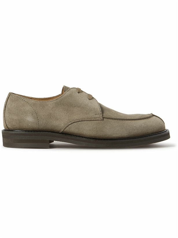 Photo: Mr P. - Andrew Split-Toe Regenerated Suede by evolo® Derby Shoes - Brown