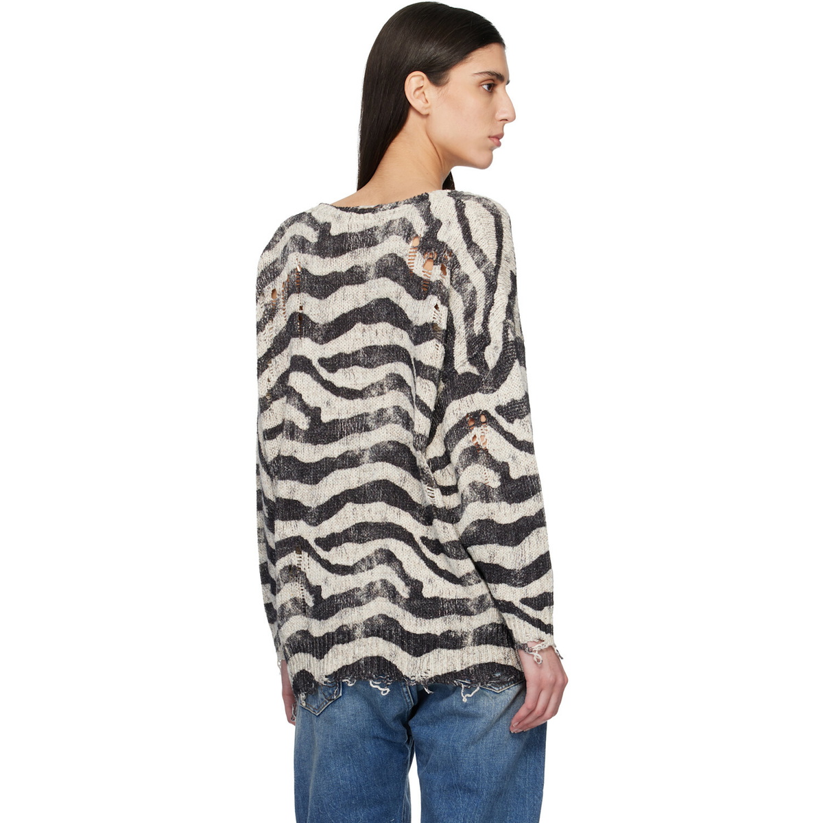 R13 Off-White & Black Printed Oversized Cardigan