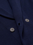 Giorgio Armani - Slim-Fit Double-Breasted Ribbed Wool and Cotton-Blend Cardigan - Blue