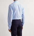 Brioni - Cutaway-Collar Micro-Checked Cotton-Poplin Shirt - Blue