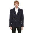 Balmain Navy Cotton Double-Breasted Blazer