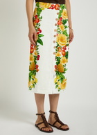 Farm Rio Picnic Flowers Printed Linen Midi Skirt White