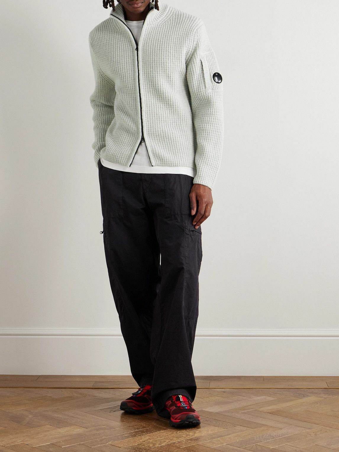 C.P. Company - Logo-Appliquéd Waffle-Knit Wool-Blend Zip-Up Sweatshirt - Neutrals