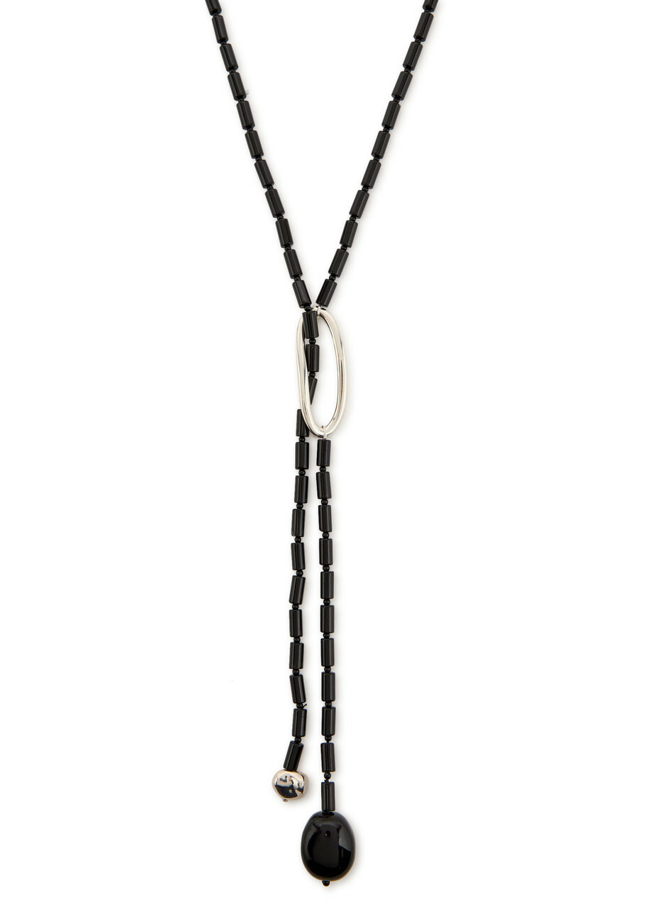 Agmes Annaya Lariat Sterling Silver Beaded Necklace - Black - One Size