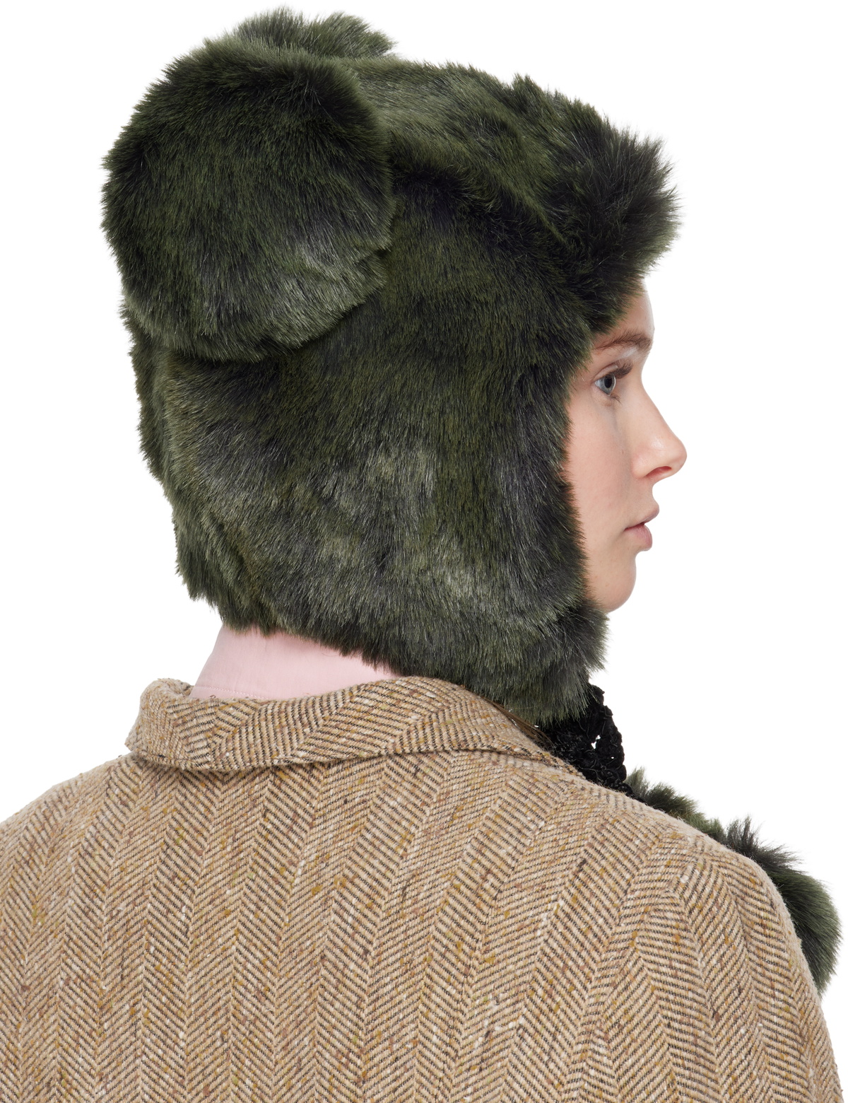 Anna Sui SSENSE Exclusive Green Faux Fur Teddy Bear Hat