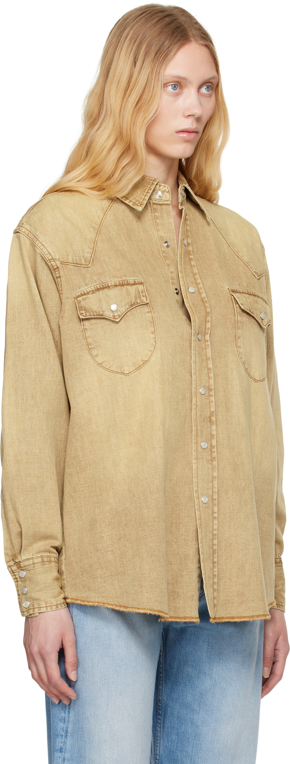 Carter Young Beige Western Denim Shirt