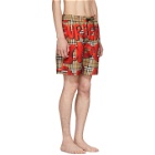 Burberry Beige and Red Graphic Check Swim Shorts