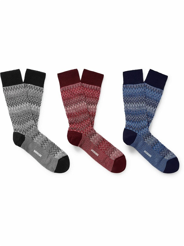 Photo: Missoni - Three-Pack Crochet-Knit Cotton-Blend Socks - Red