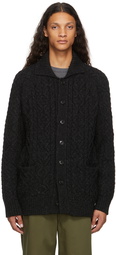 Junya Watanabe Black Cableknit Collared Cardigan