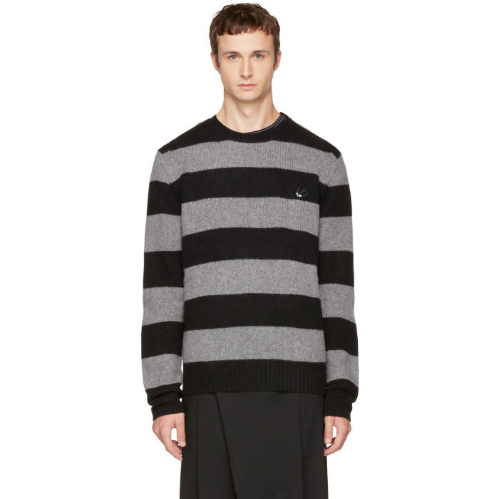 McQ Alexander McQueen Grey and Black Punk Stripe Swallow Badge Sweater