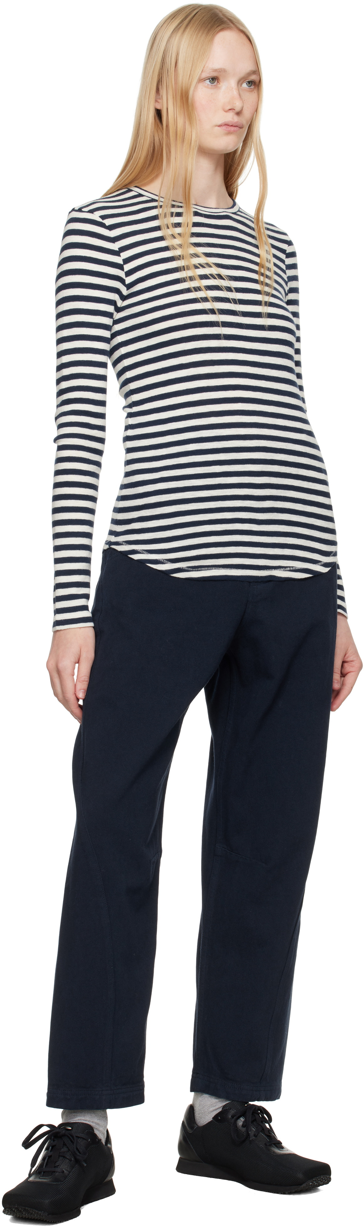 YMC Navy & White Earth Stripe T-shirt