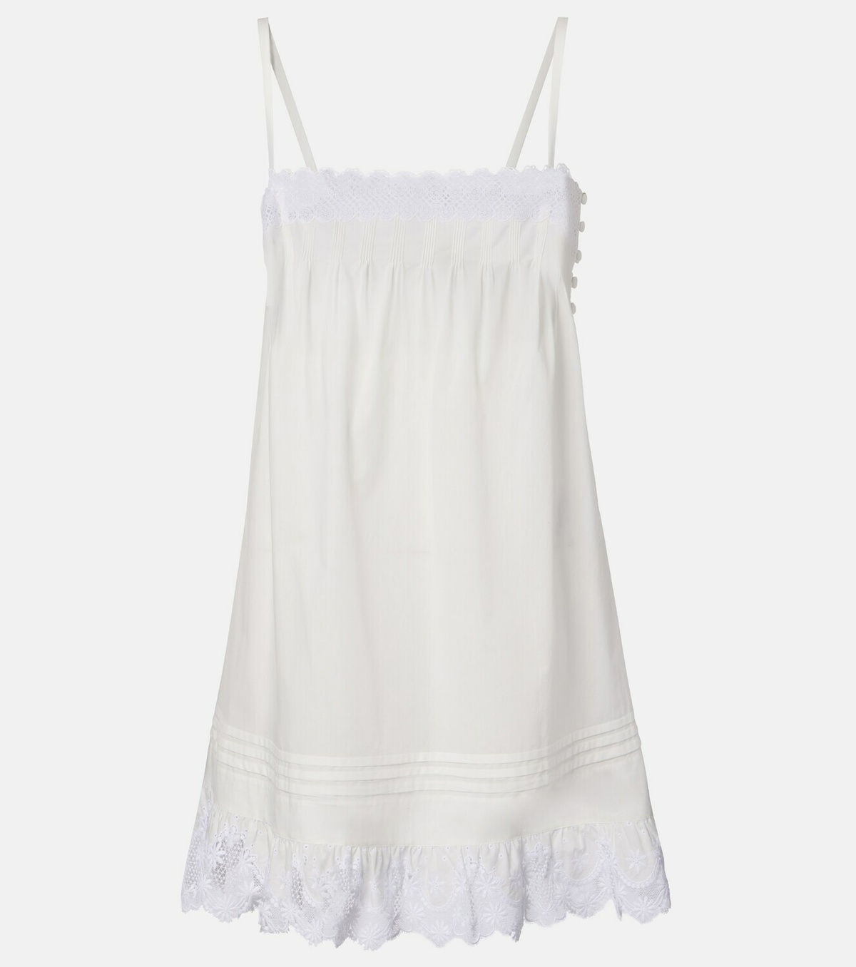 Saint Laurent Lace-trimmed cotton slip dress